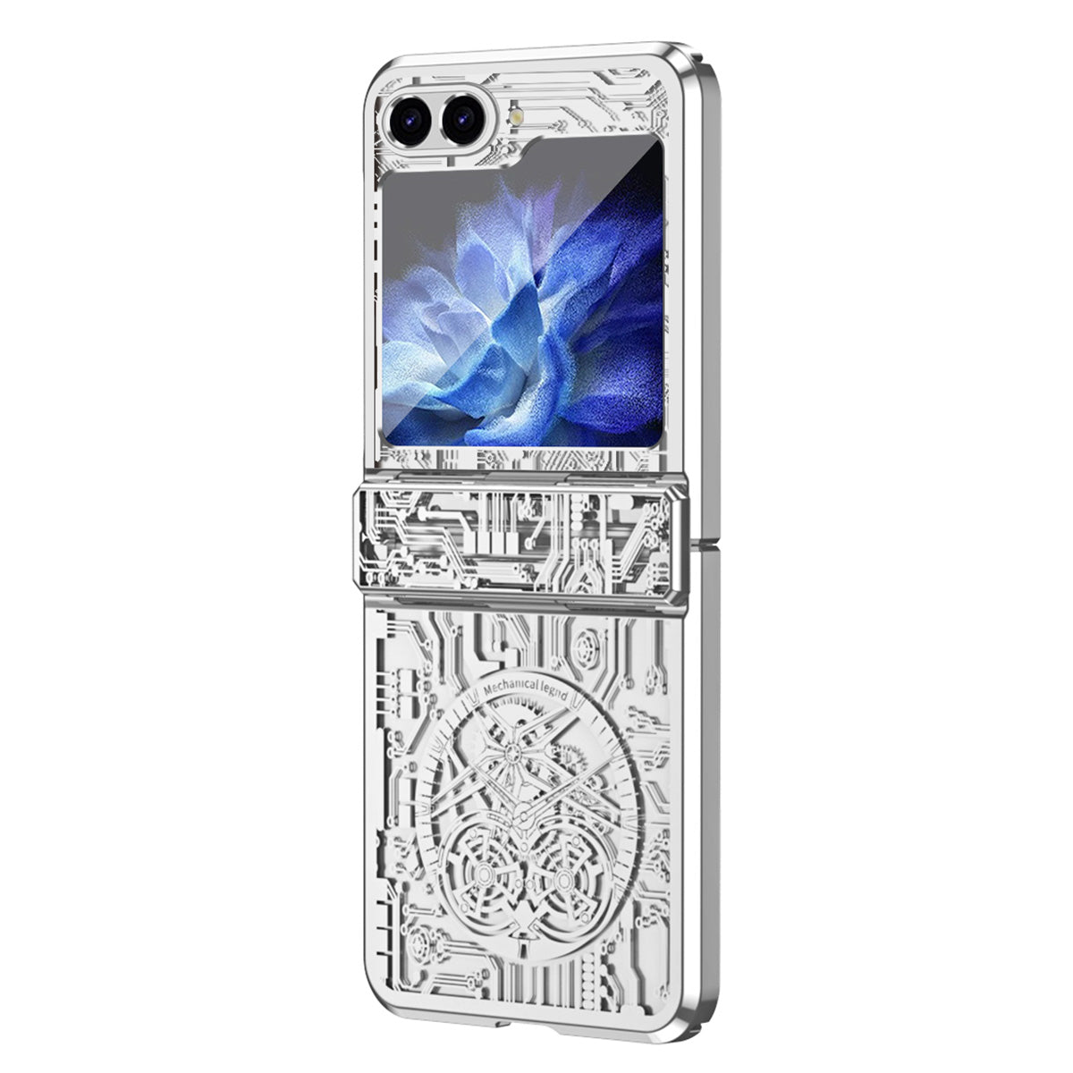 Mechanical Legend Series Hard PC Case for Samsung Galaxy Z Flip5 5G Protective Phone Case Electroplating Cover - Silver Mechanical Legend Series Hard PC Case for Samsung Galaxy Z Flip5 5G Protective Phone Case Electroplating Cover - Silver